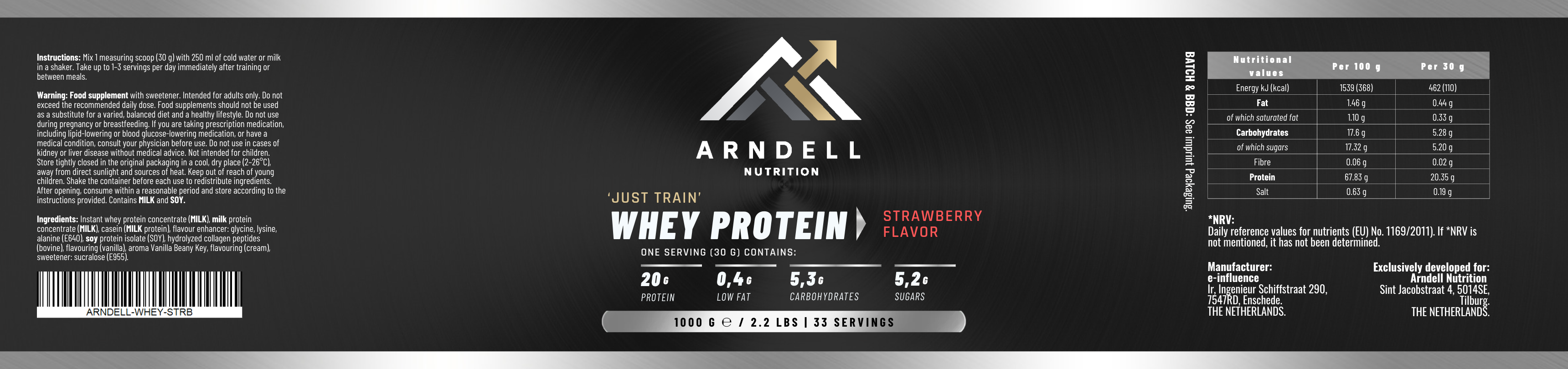 Whey Protein Strawberry – 1 kg | 20g Eiwit per Serving