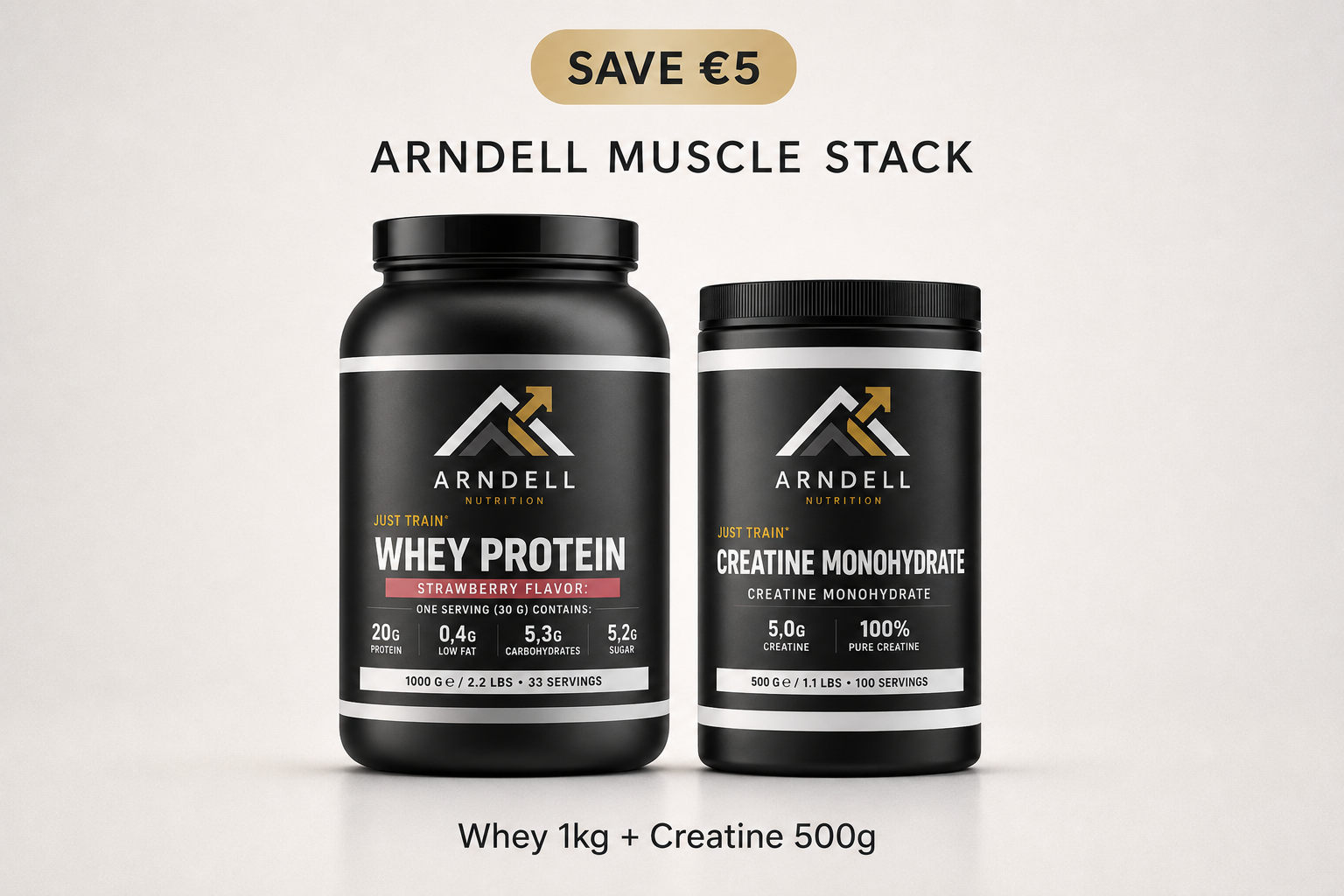 Arndell Muscle Builder Stack – Whey Protein Strawberry + Creatine | Bespaar €5