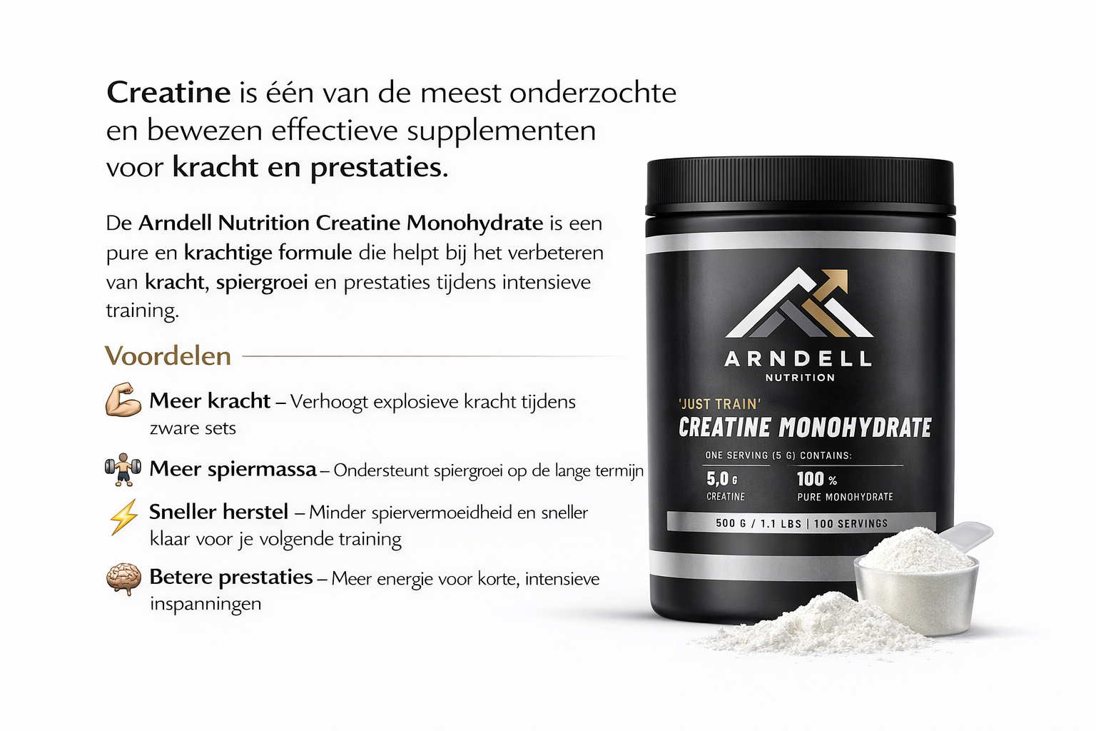 Creatine Monohydrate – 500g | Meer Kracht & Spiermassa