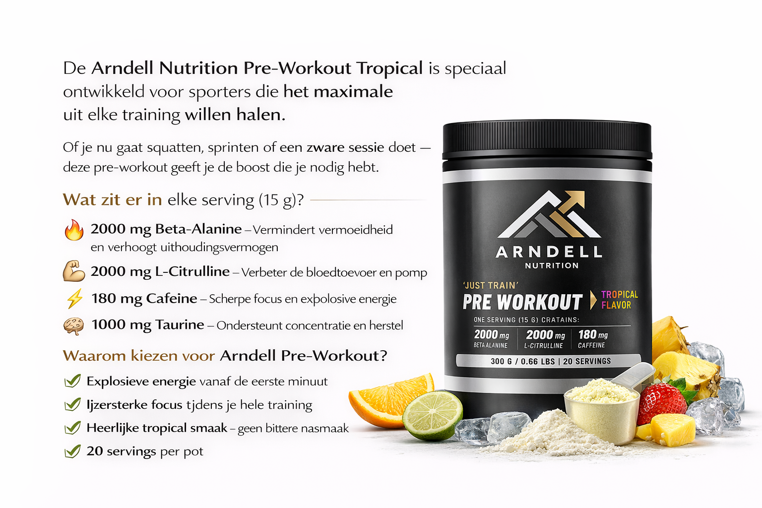 Pre-Workout Tropical – 300g | Explosieve Energie & Focus