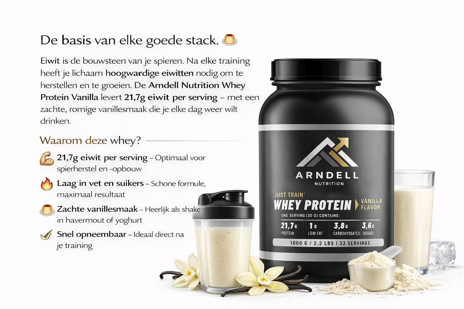 Whey Protein Vanilla – 1 kg | 21,7g Eiwit per Serving